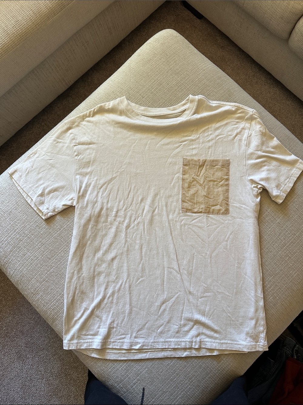 PacSun Men's Cream Crewneck Tee with Tan Pocket